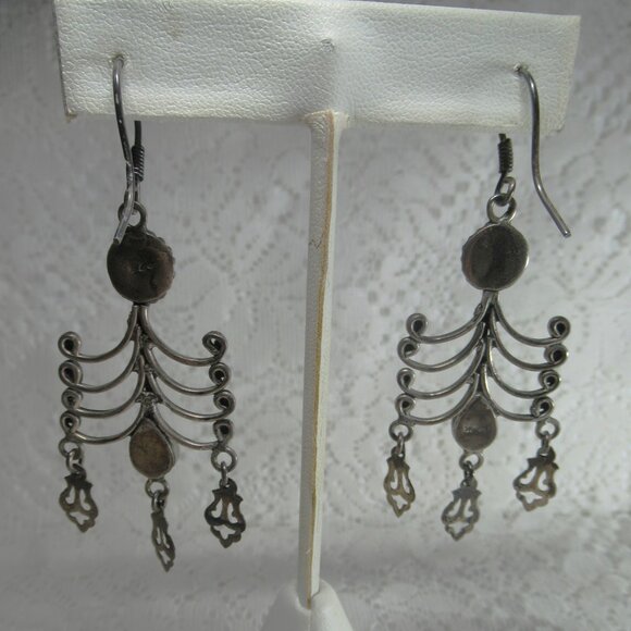 Vintage Sterling Silver 925 Garnet Dangle Earrings Boho Ethnic Tribal Cabochon - Picture 9 of 16